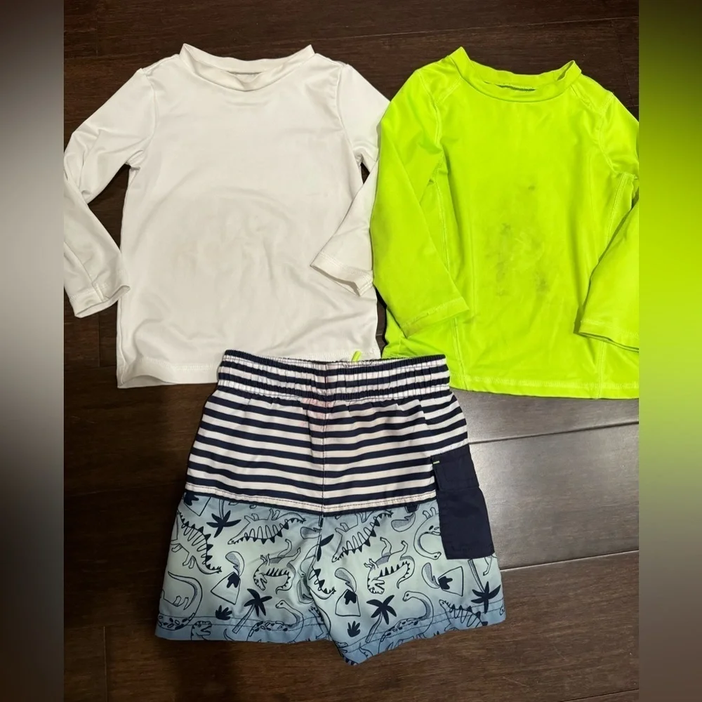 Kids Long Sleeve Shirts and Dinosaur Swim Shorts Set